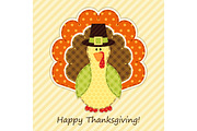 Cute Thanksgiving turkey as retro fabric applique in traditional colors