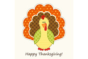 Cute Thanksgiving turkey as retro fabric applique in traditional colors