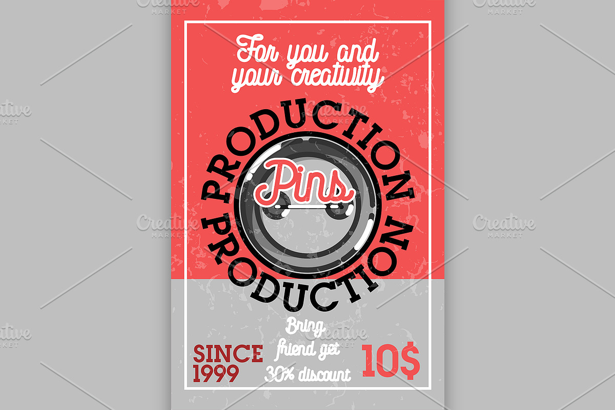 Color vintage pins production banner in Illustrations - product preview 8