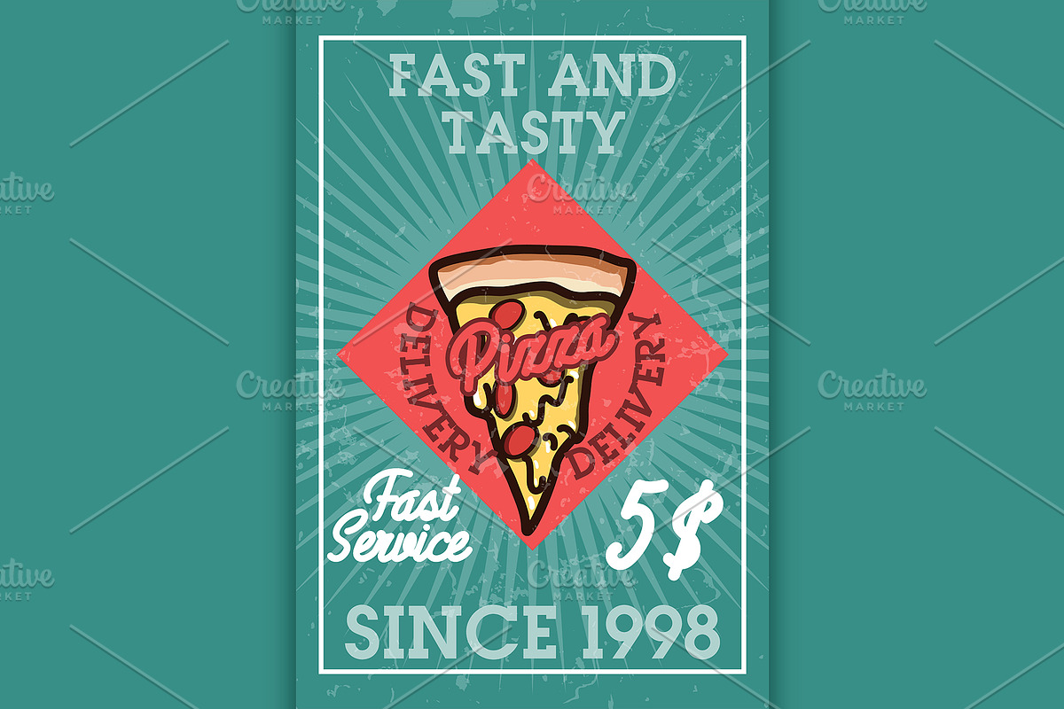 Color vintage pizza delivery banner in Illustrations - product preview 8