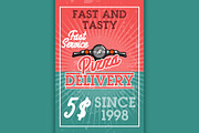Color vintage pizza delivery banner