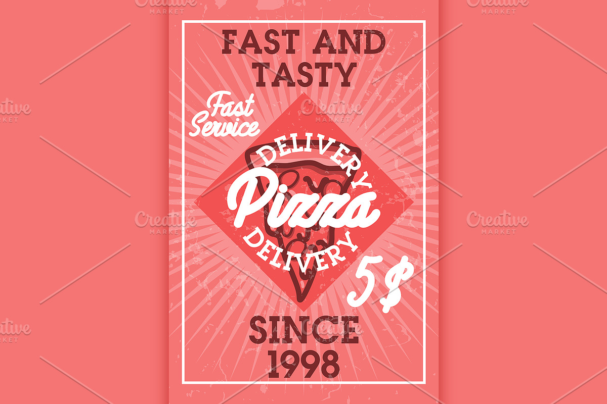 Color vintage pizza delivery banner in Illustrations - product preview 8