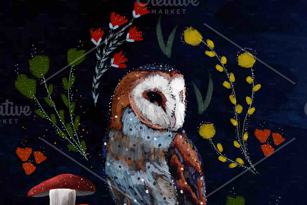 Barn Owl With Flowers