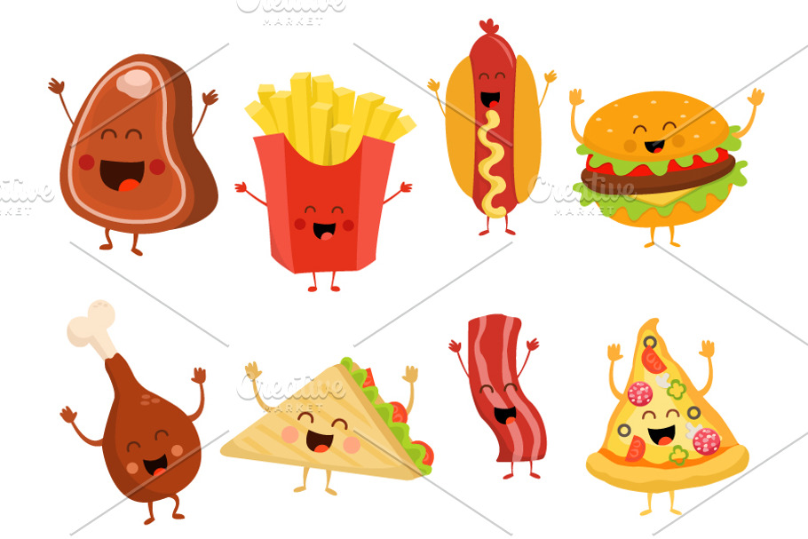 Cute Fast Food Character Set in Illustrations - product preview 8