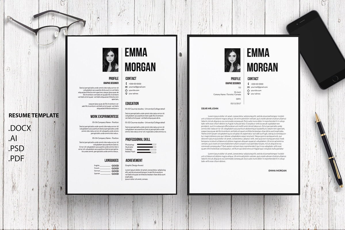 Black & White CV / Resume Template M in Resume Templates - product preview 8
