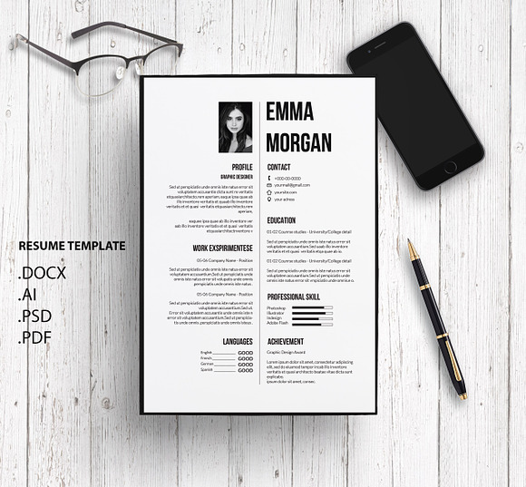 Black & White CV / Resume Template M in Resume Templates - product preview 1