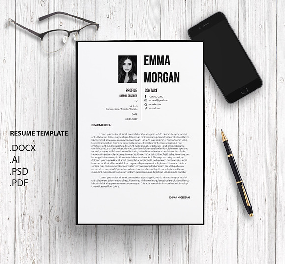 Black & White CV / Resume Template M in Resume Templates - product preview 2