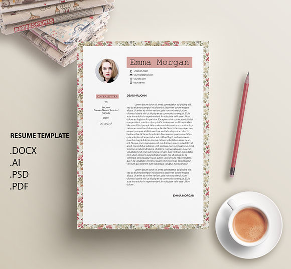 Vintage Floral CV /Resume Template M in Resume Templates - product preview 2