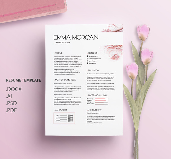 Oil paint flower CV / Resume M in Resume Templates - product preview 2