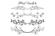 Vector Black Dividers with Branches, Plants and Flowers