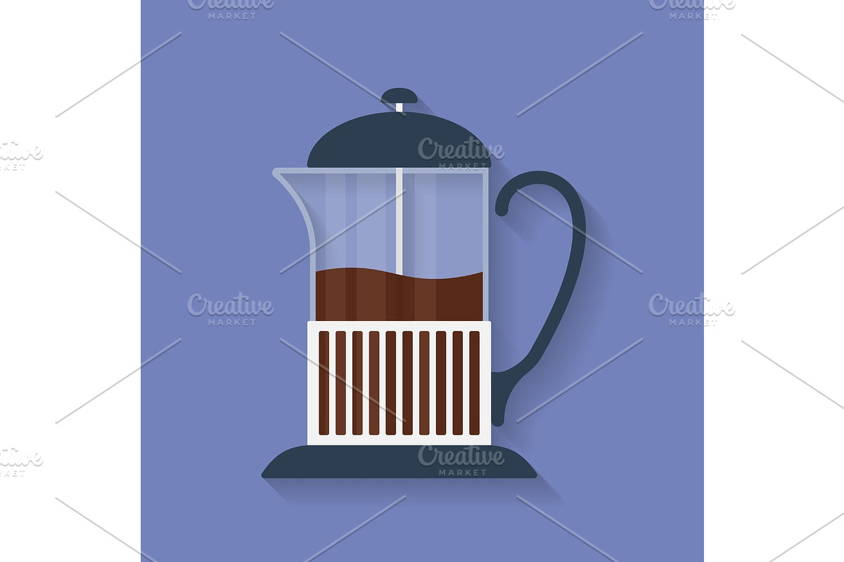 Teapot, French press with tea or coffee flat icon in Illustrations - product preview 8