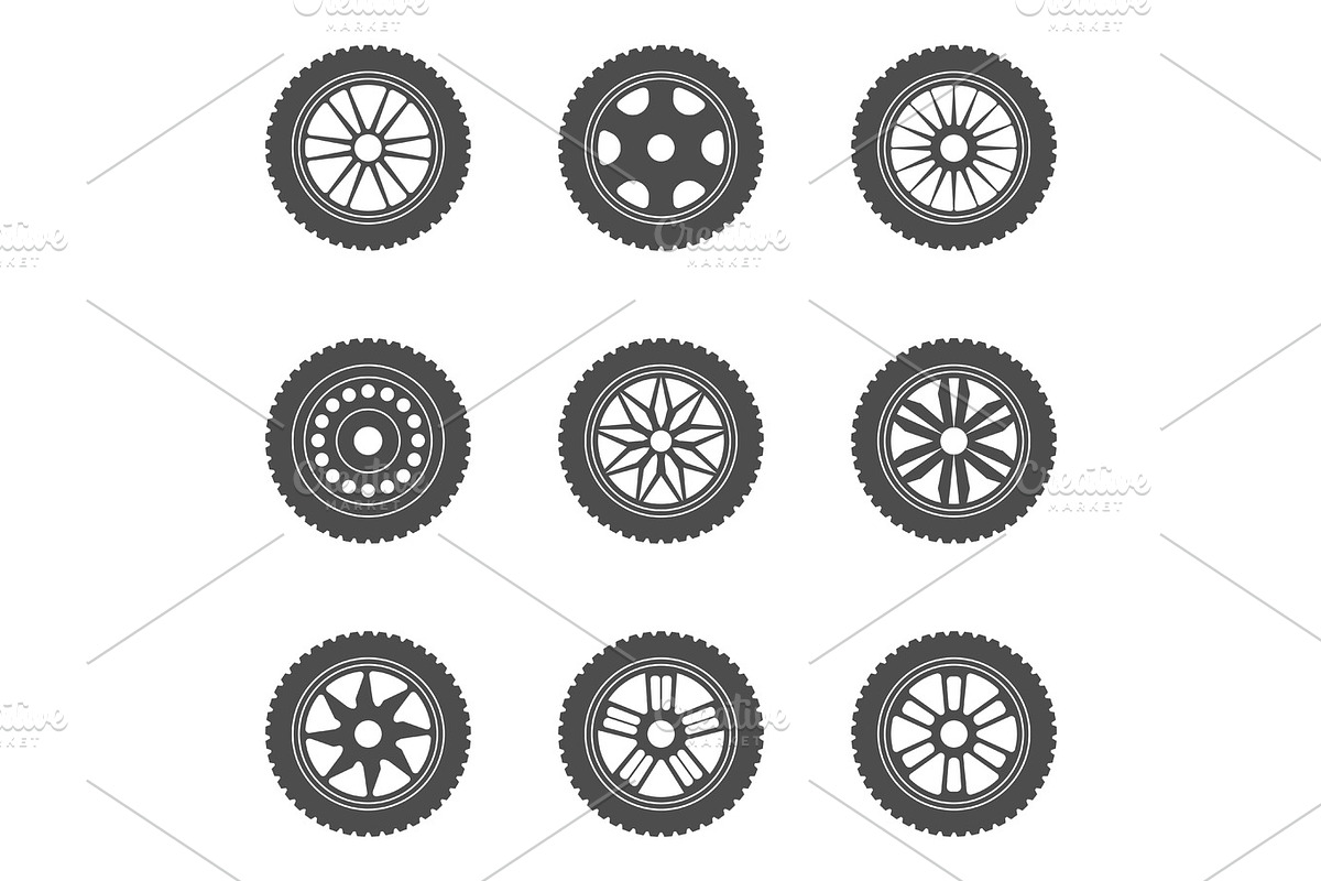 Set of car rims, tires in Illustrations - product preview 8