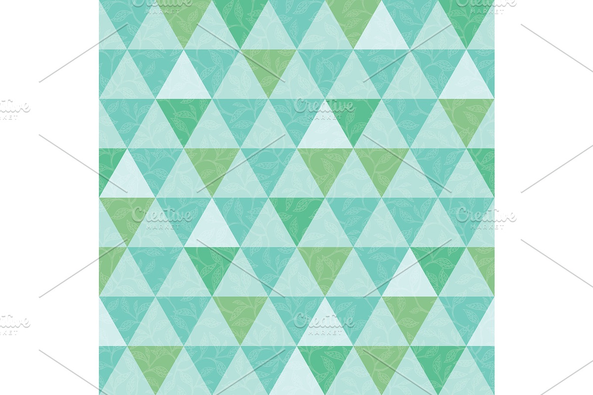 Vector blue and green triangle and leaves texture seamless repeat pattern background. Perfect for modern fabric, wallpaper, wrapping, stationery, home decor projects. in Illustrations - product preview 8
