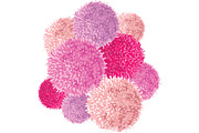 Vector Chunky Bunch of Pink Baby Girl Birthday Party Pom Poms Element. Great for handmade cards, invitations, wallpaper, packaging, nursery designs.
