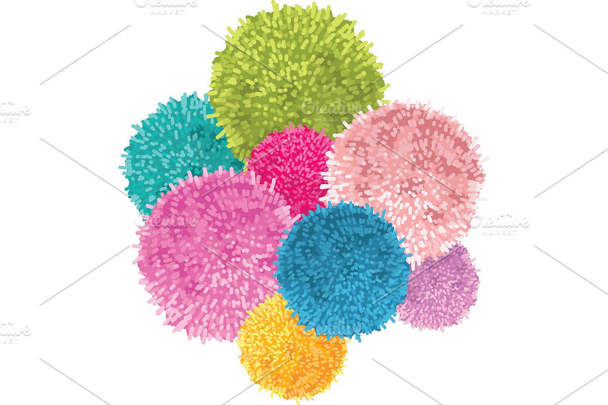 Vector Bunch of Colorful Baby Kids Birthday Party Pom Poms Element. Great for handmade cards, invitations, wallpaper, packaging, nursery designs. in Objects - product preview 8
