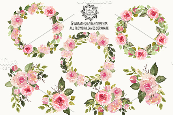 Watercolor English Roses wreaths
