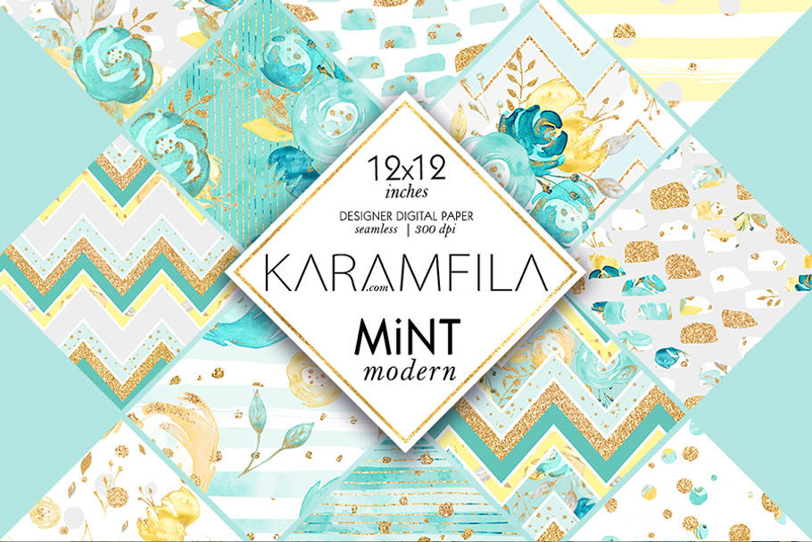 Mint & Gold Floral Patterns in Patterns - product preview 8