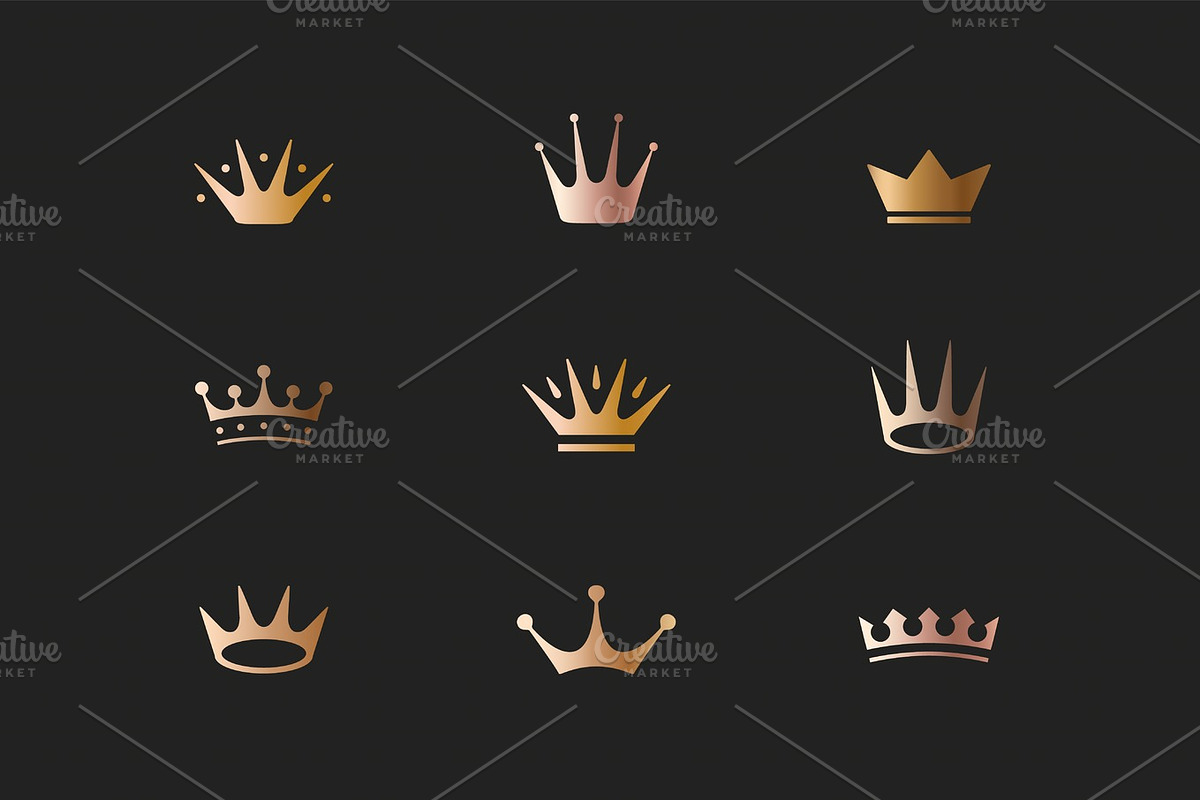 Set of royal gold crowns, icons and logos in Illustrations - product preview 8