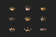 Set of royal gold crowns, icons and logos