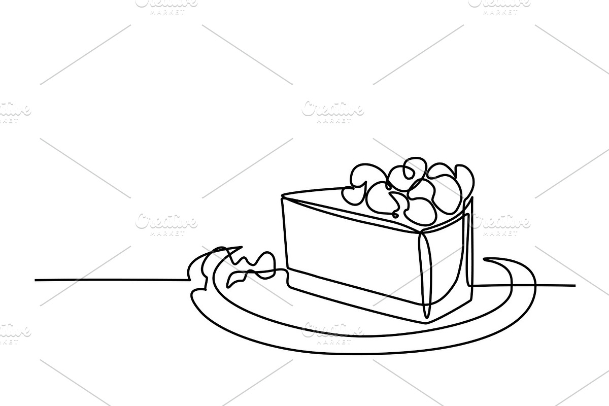 line drawing of piece cake in Illustrations - product preview 8