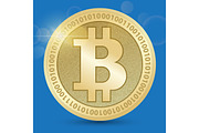 Digital Bitcoin Golden coin with Bitcoin symbol in electronic environment coins ryptocurrency physical colored bitcoin coins