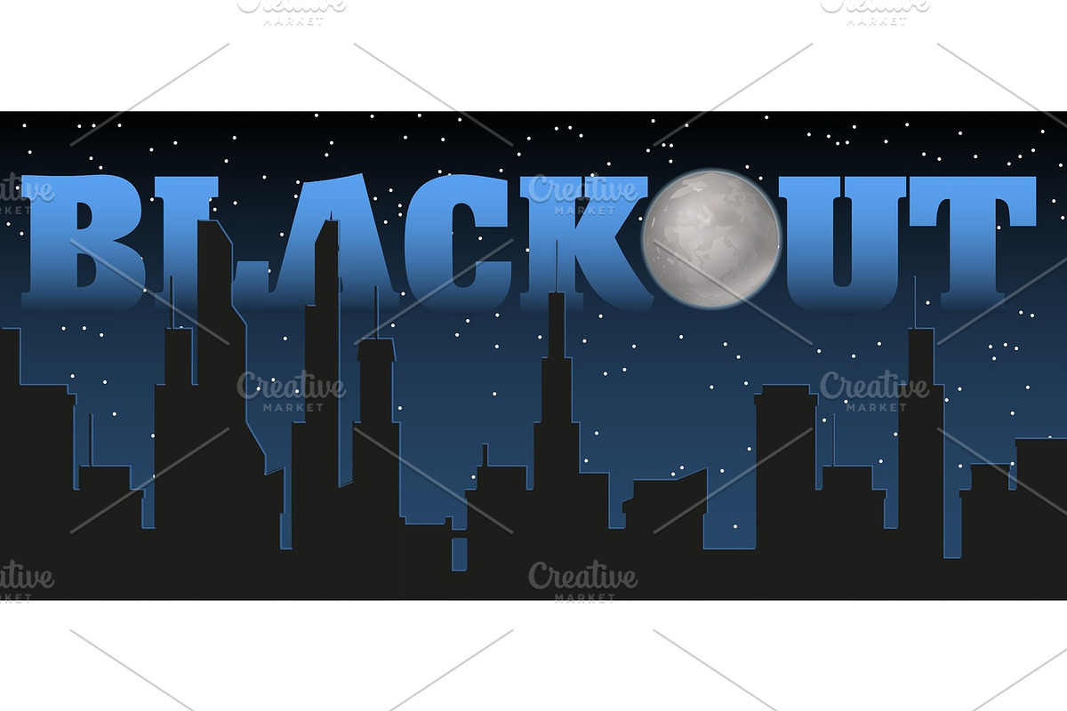 Silhouette of the city and night with stars, fool moon at the dark sky and blackout title in Illustrations - product preview 8