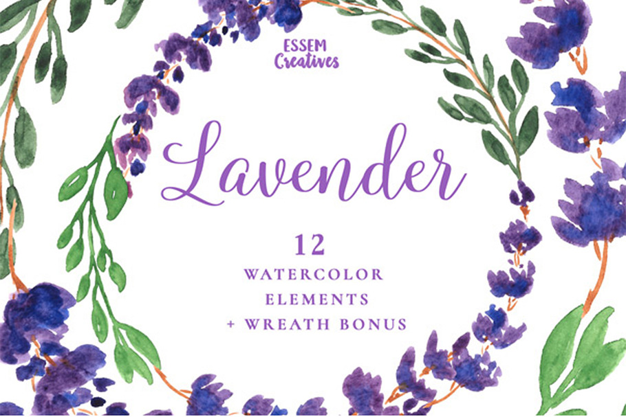 Lavender Watercolor Flowers Clipart in Illustrations - product preview 8