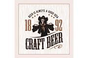 Craft beer and girl logo- vector illustration, emblem brewery design
