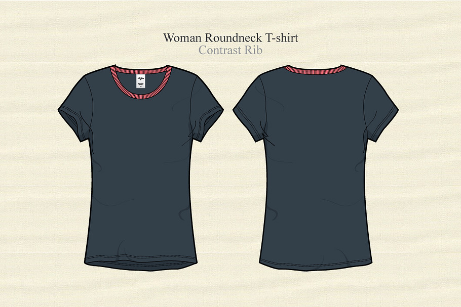 Woman Round Neck T-shirt Vector in Illustrations - product preview 8