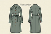 Woman Long Coat Vector Template