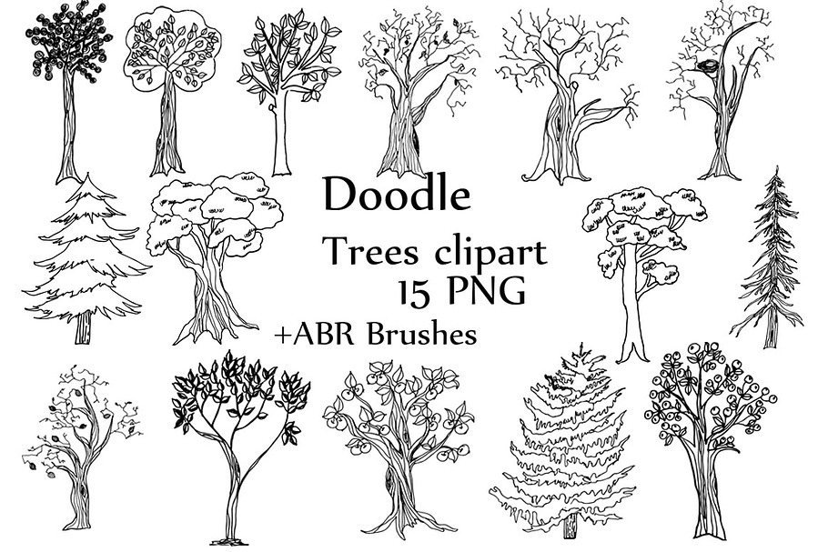 Trees doodle clipart in Illustrations - product preview 8