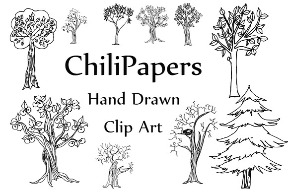 Trees doodle clipart in Illustrations - product preview 1