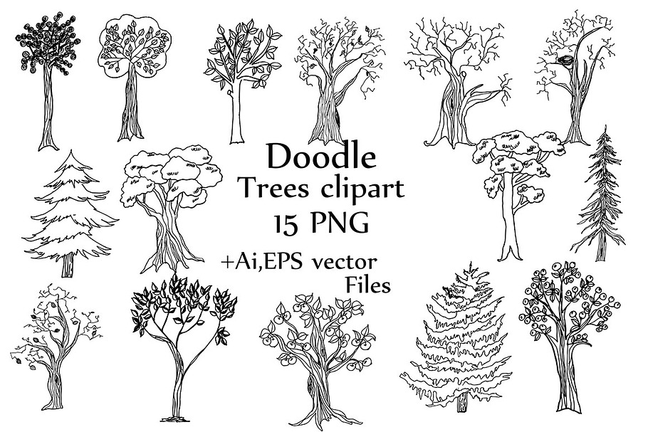 Doodle Trees Vector clipart