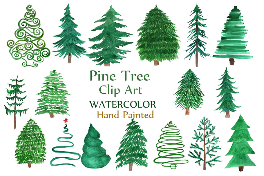 Watercolor Pine Trees Clipart