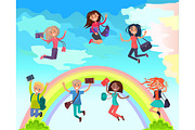 Happy Students on Summer Holidays Vector Concept