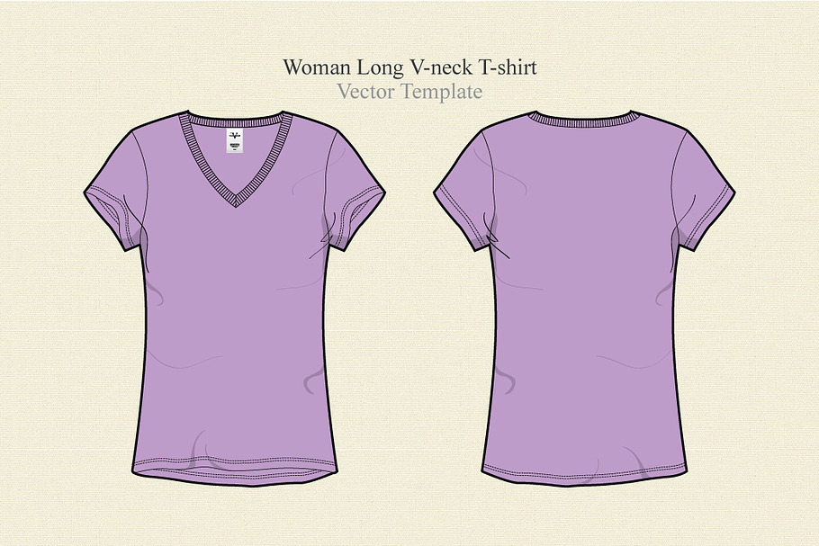 Women Long V-neck Vector Template