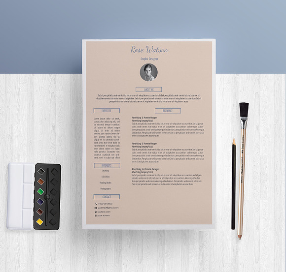 Blue-cream Resume/CV Template/G in Resume Templates - product preview 3