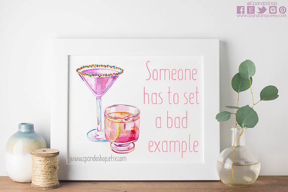 Cocktails hand painted clip art in Illustrations - product preview 1