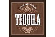 Vintage alcohol tequila drink vector bottle label. Sticker or poster for tequila tipple