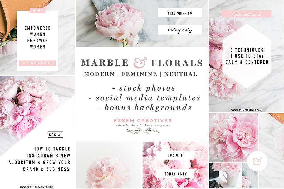 Marble Floral Social Media Branding