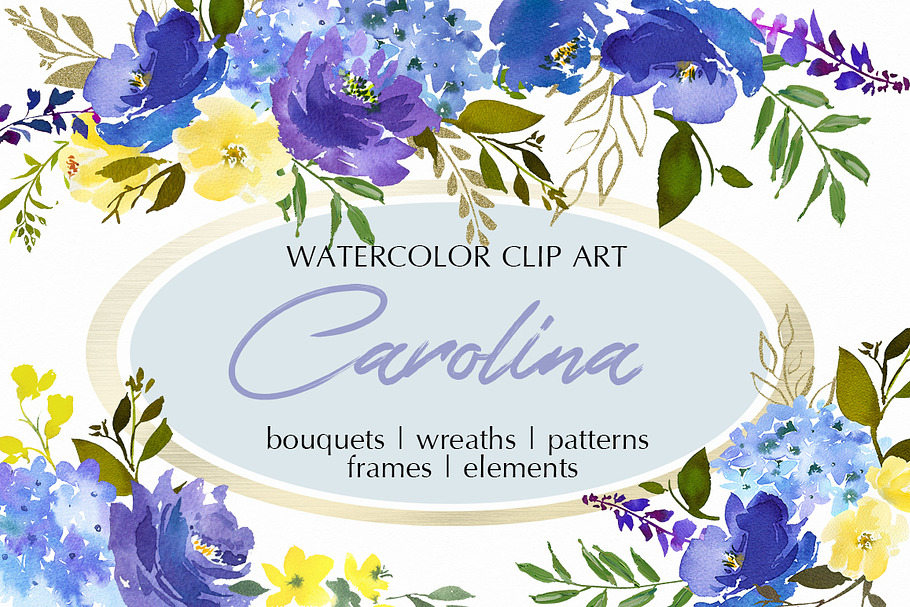 Royal Blue Watercolor Floral Clipart