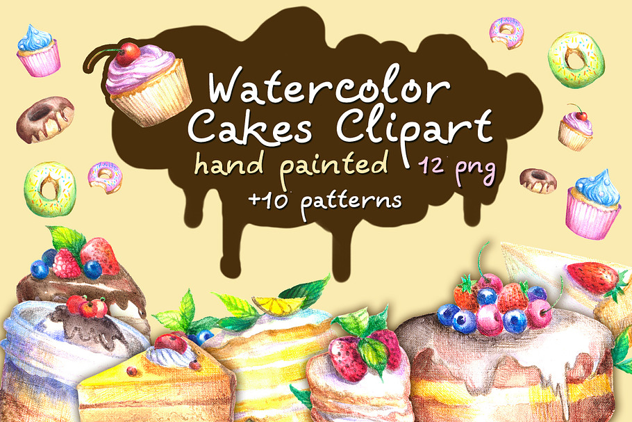 Watercolor Cakes Clipart