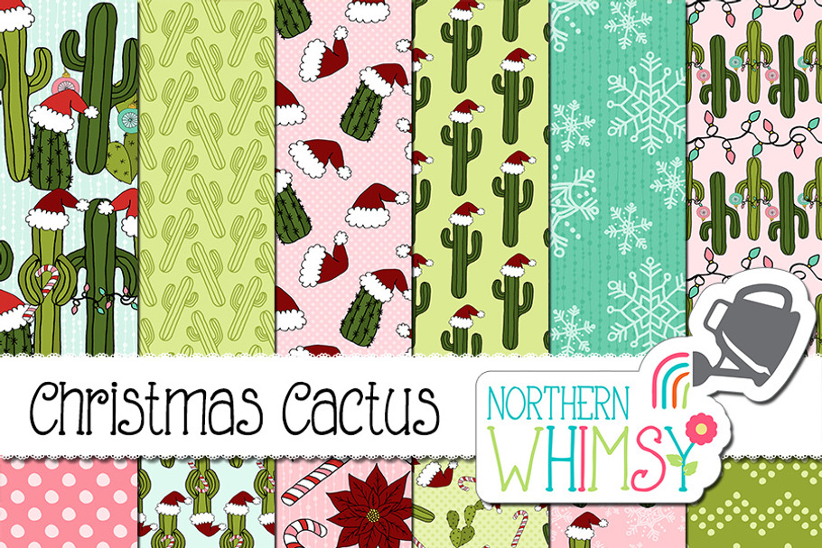 Christmas Cactus Seamless Patterns