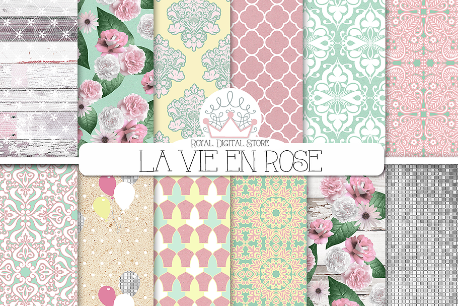 MINT and PINK shabby chic patterns in Patterns - product preview 8