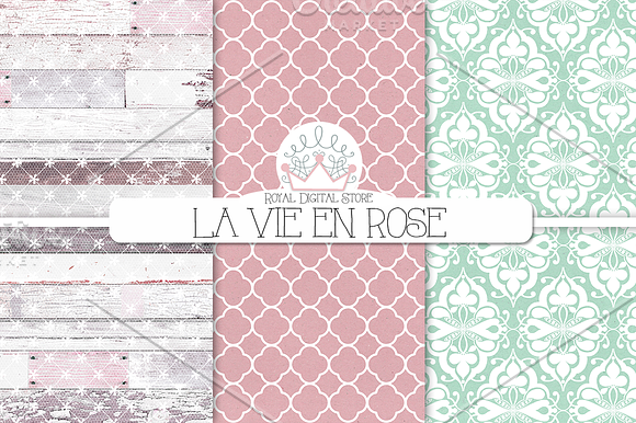 MINT and PINK shabby chic patterns in Patterns - product preview 4
