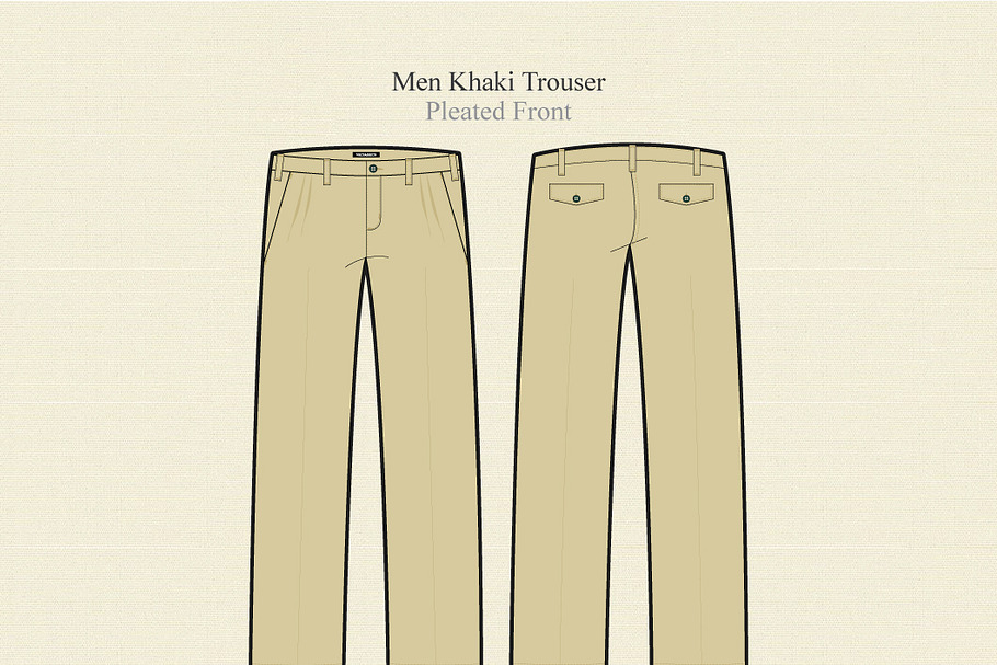 Men Khaki Trouser Vector Template in Illustrations - product preview 8