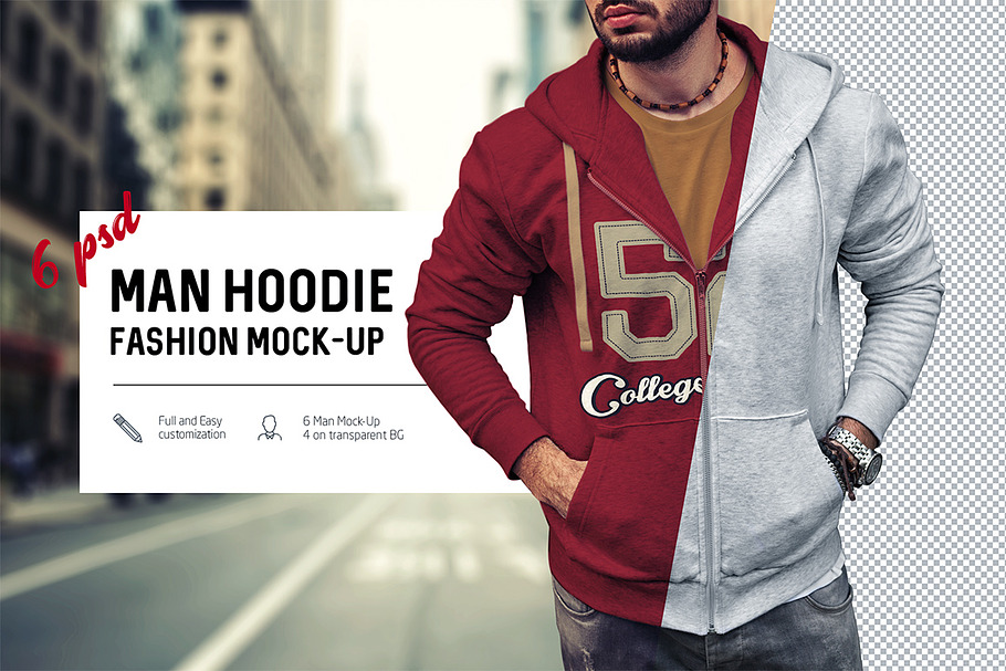 Man Hoodie Fashion Mock-Up in Product Mockups - product preview 8