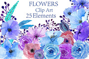 Watercolor blue flowers clipart