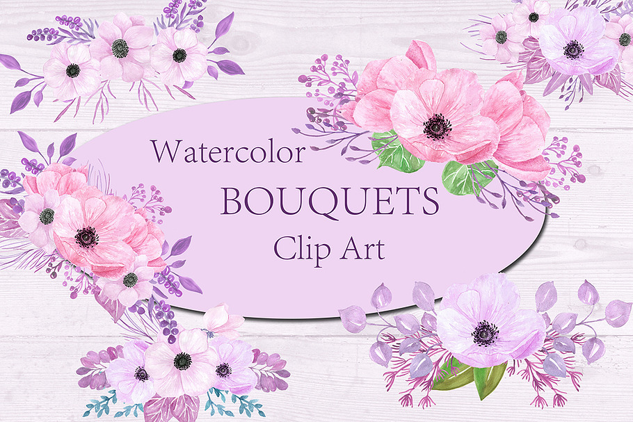 Watercolor Floral bouquets clipart  in Illustrations - product preview 8