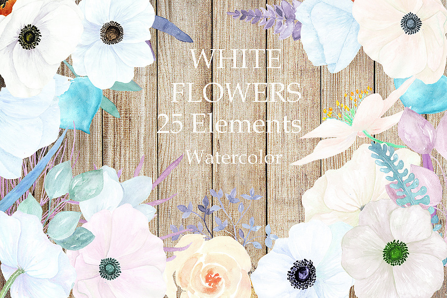 Watercolor white flowers clipart
